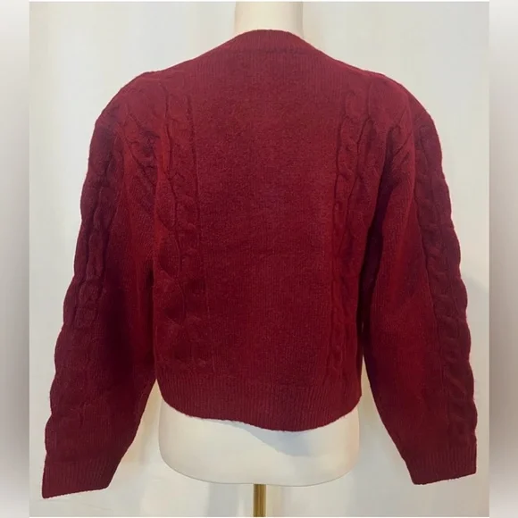 J.Crew Cable-knit cardigan sweater in burgundy - Picture 9 of 11